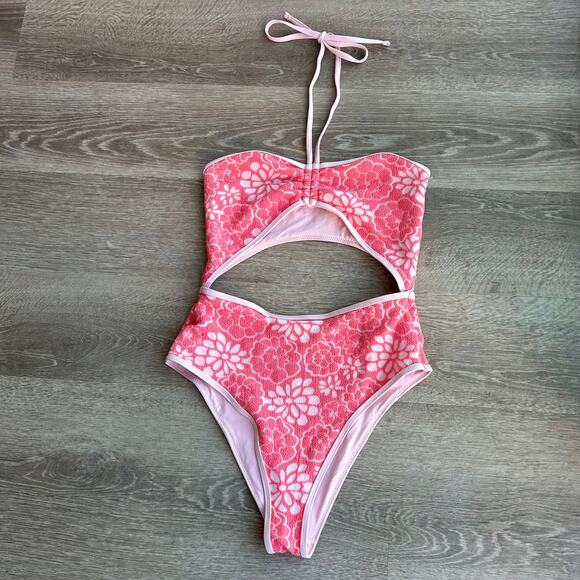Urban Outfitters Out From Under Blossom Terry Cloth One Piece Swimsuit Pink - Picture 2 of 15